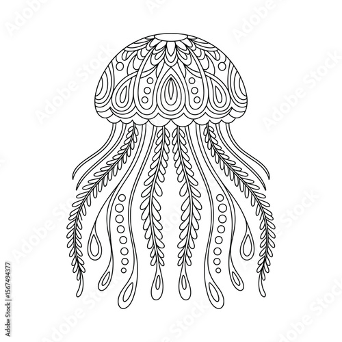Ornate jellyfish coloring page design.