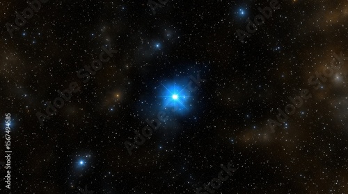 A starry night sky with a bright blue star in the center.