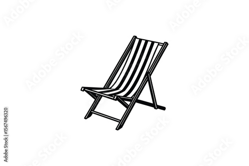 Striped Beach Chair Graphic Illustration in Black and White Style