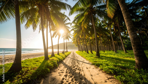 Sunrise Palm Tree Beach Path.