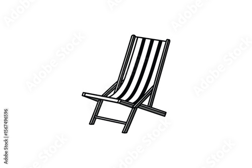 Striped Deck Chair Illustration in Black and White for Summer Relaxation
