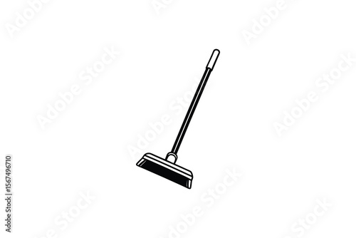 Minimalist Black and White Illustration of a Push Broom for Cleaning