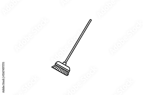 Simple Broom Outline on White Background for Cleaning Concepts