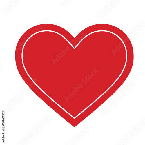 Red heart shape with white border symbol love