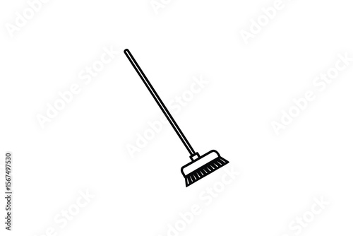 Broom Icon Vector Illustration Cleaning Equipment Black Outline on White Background