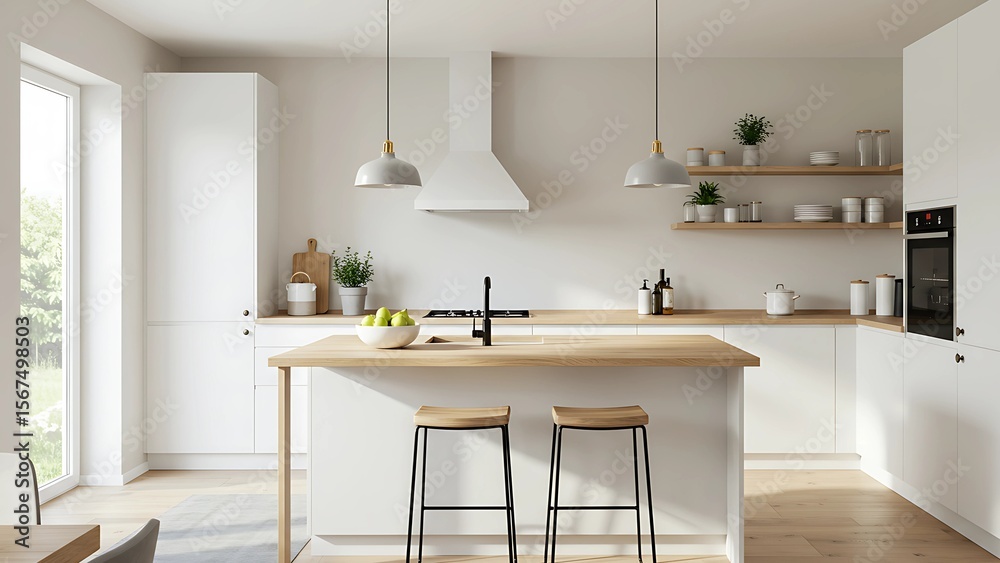 Fototapeta premium Modern Kitchen with Natural Light and Wooden Accents - 2