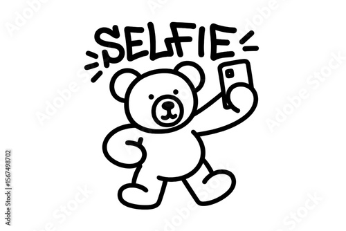 Cute bear taking a selfie with a smartphone in a playful and fun style showcasing modern expression