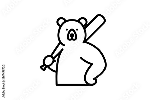 Bear holding a baseball bat stands confidently in a playful illustration