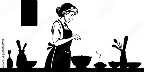 Woman cooking in kitchen while mixing ingredients in bowl  