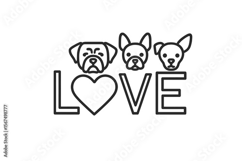 Cute dog illustrations expressing love with three distinct breeds showcased in a simple design