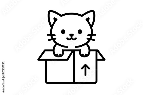 Cute cat peeking out of a cardboard box in a playful and curious manner