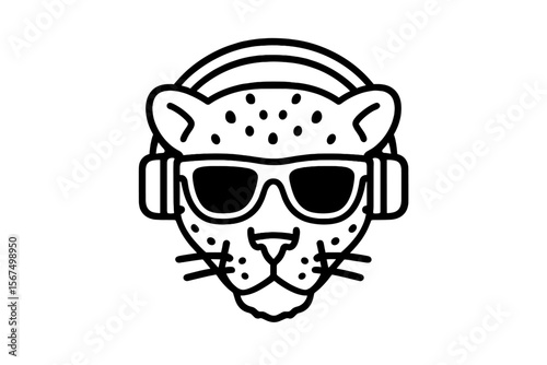 Stylish leopard wearing sunglasses and headphones, showing off a cool vibe in a digital illustration setting
