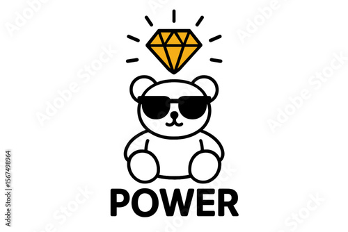 Bear with sunglasses and diamond symbolizing power and confidence in a playful design