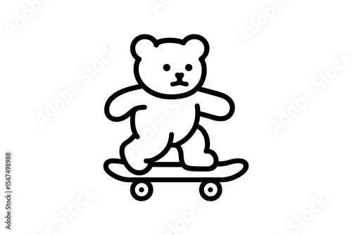 Bear skating on a skateboard in a minimalist black and white design suitable for illustration or branding purposes