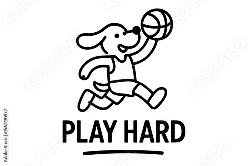 Cartoon dog playing basketball and encouraging fun outdoor activities for pets and children