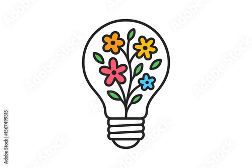 Creative light bulb design with flowers illustrating innovation and growth in a colorful style
