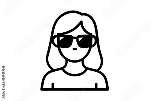 Woman wearing sunglasses with long hair, showcasing a modern and minimalist style in a simple design