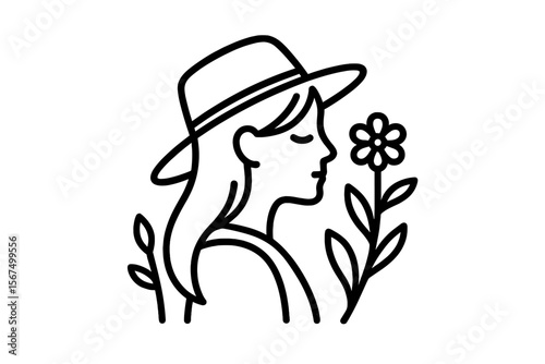 Woman enjoying a serene moment in nature while looking at a flower