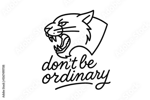 Stylized illustration of a roaring wildcat accompanied by motivational text on a simple background
