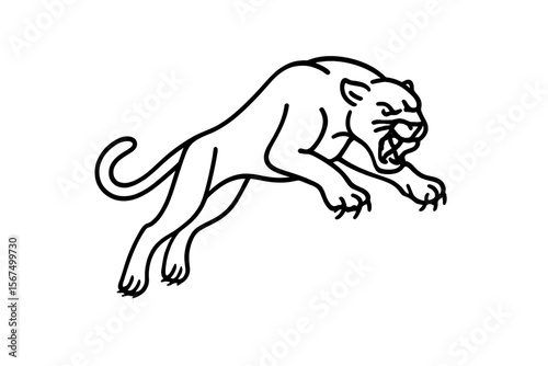 Fierce big cat in mid-leap showcasing strength and agility in a minimalist design