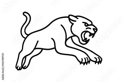 Wild cat in dynamic pose showcases strength and agility in a black and white illustration on a clean background