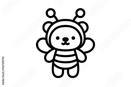 Cute bear character wearing a bee costume with large wings in a simple design
