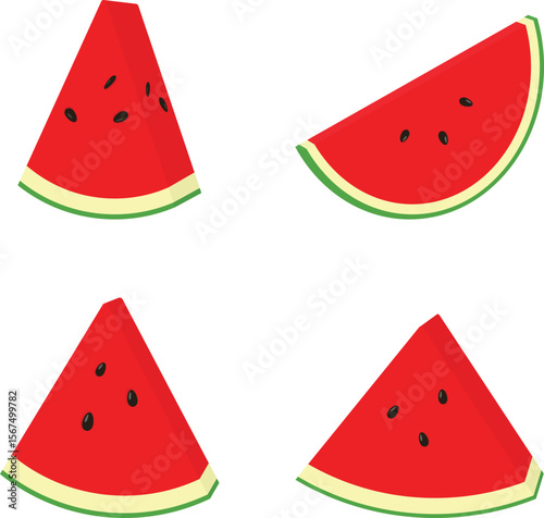 Flat Vector Illustration of Watermelon Wedge Icons for Summer Food and Fresh Organic Fruit Design