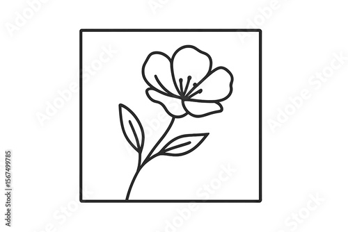 Floral design of a simple flower with a stem and leaves showcased on a plain background