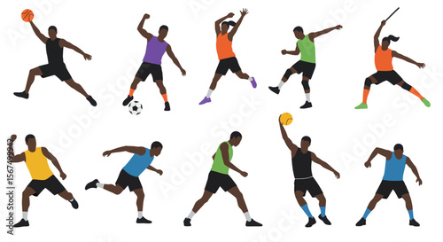 Diverse athletes in various dynamic sports poses, showcasing action and athleticism.