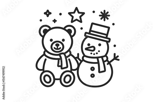 Cute bear and snowman celebrating winter festivities together in a joyful design