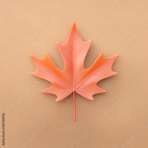 Soft Coral Leaf on a Smooth Beige Background for Minimalist Design