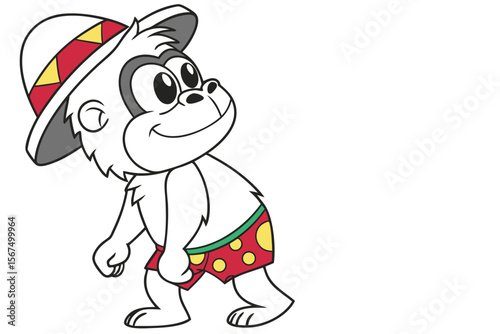 Cheerful gorilla wearing a jersey featuring number one is walking against a white background
