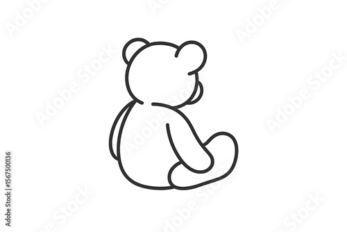 Simple outline of a teddy bear sitting quietly in a minimalist style, designed for children?s rooms and playful decor