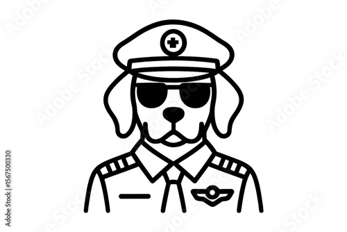 Dog dressed as a pilot in uniform with sunglasses and hat, showing a playful side to aviation