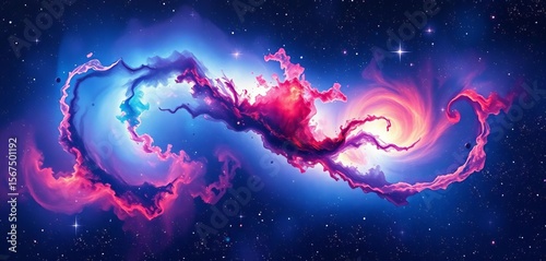 Abstract watercolor galaxy, cosmic texture, swirling nebula, starry night sky,  design,  black