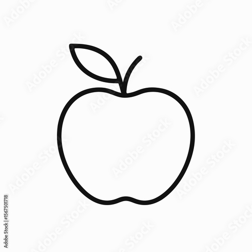 Minimalist apple line art icon with single leaf on top, black lines on white background