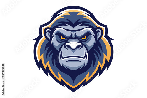 Stern gray gorilla head has yellow eyes and a bold navy outline here