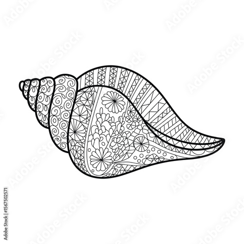 Intricate Mandala Seashell Design for Coloring Book