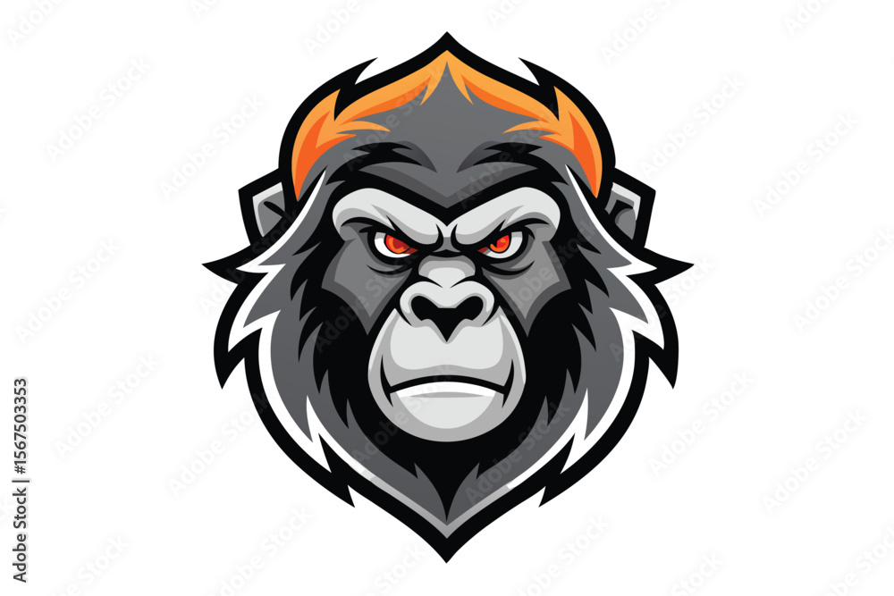 Fototapeta premium Fierce gorilla with orange hair glares with intense red eyes, ready for action