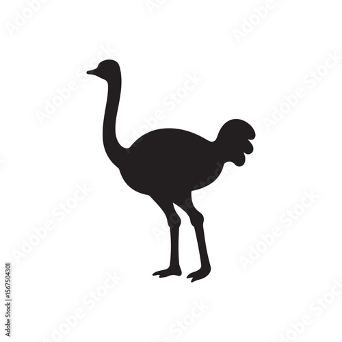 Cute ostrich silhouette vector flat illustration design on white background.
