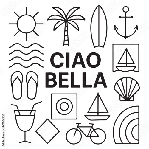 A vibrant vector travel icon set with summer beach, sun, sea, and nautical symbols perfect for your holiday design