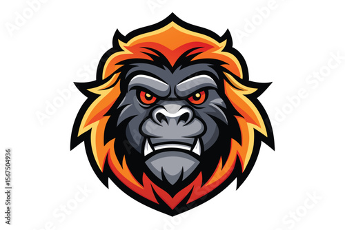 The formidable gorilla mascot shows vibrant orange and black fur around its face