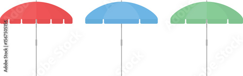 Flat Vector Illustration of Red Blue Green Beach Parasol Set Icons for Summer Outdoor Sunshade Design