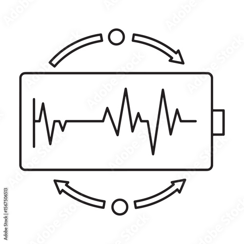 Battery with energy waves symbol showing charging or discharging electrical power concept