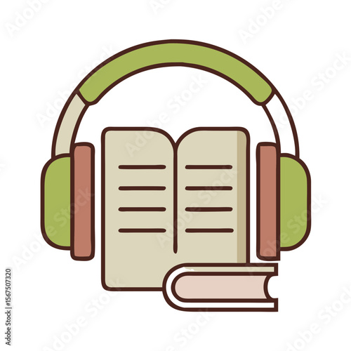 Headphones and open book symbolizing audiobooks and learning  