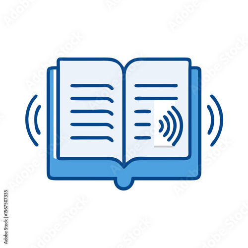 Open book with sound waves symbolizing audio lessons  
