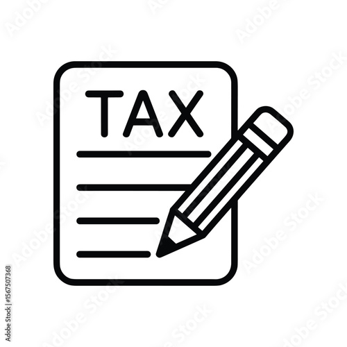 Simple black line icon of a tax form being filled out with a pencil
