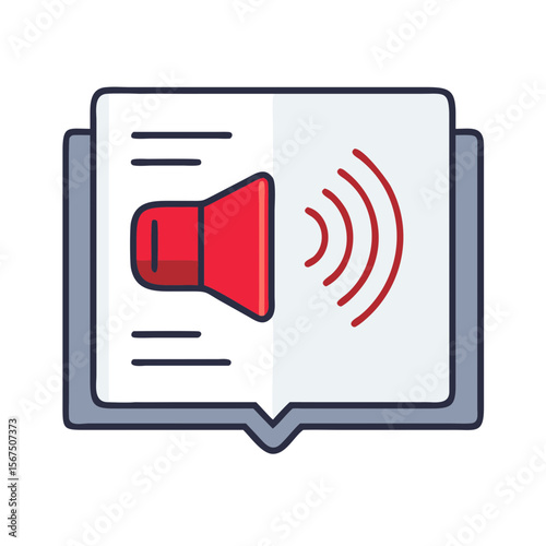 Audio lesson book icon with speaker symbol and sound waves  