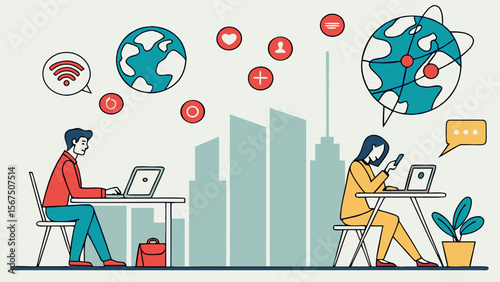 vector illustration of a business woman with a laptop