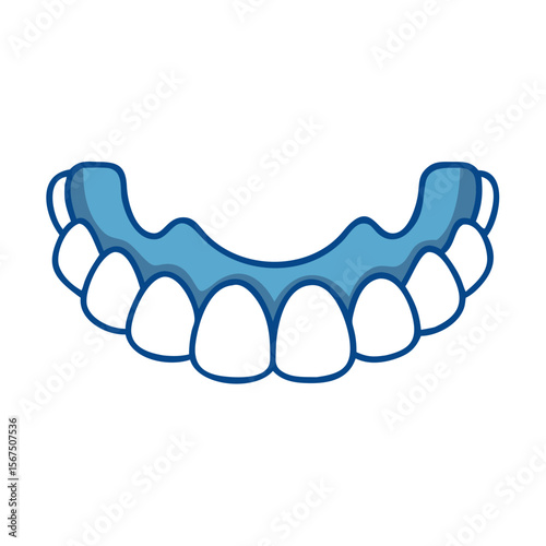 Illustration of dental jaw with teeth in blue outline style  